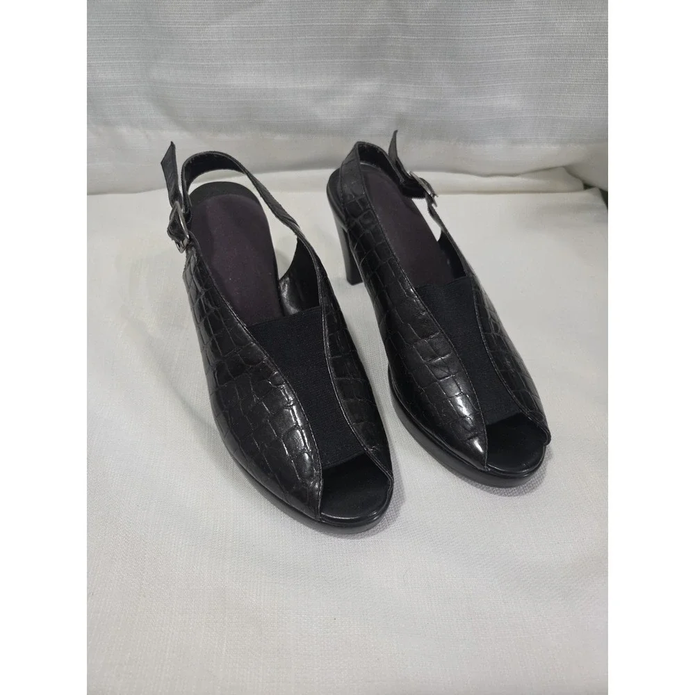 Bella Vita Platform Slingback Heels Black Size 9N Faux Leather Open Toe